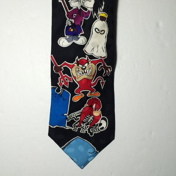 Vintage 1995 Looney Tunes Mania Halloween Mens Tie Silk Bugs Bunny Daffy Duck - Picture 2 of 9